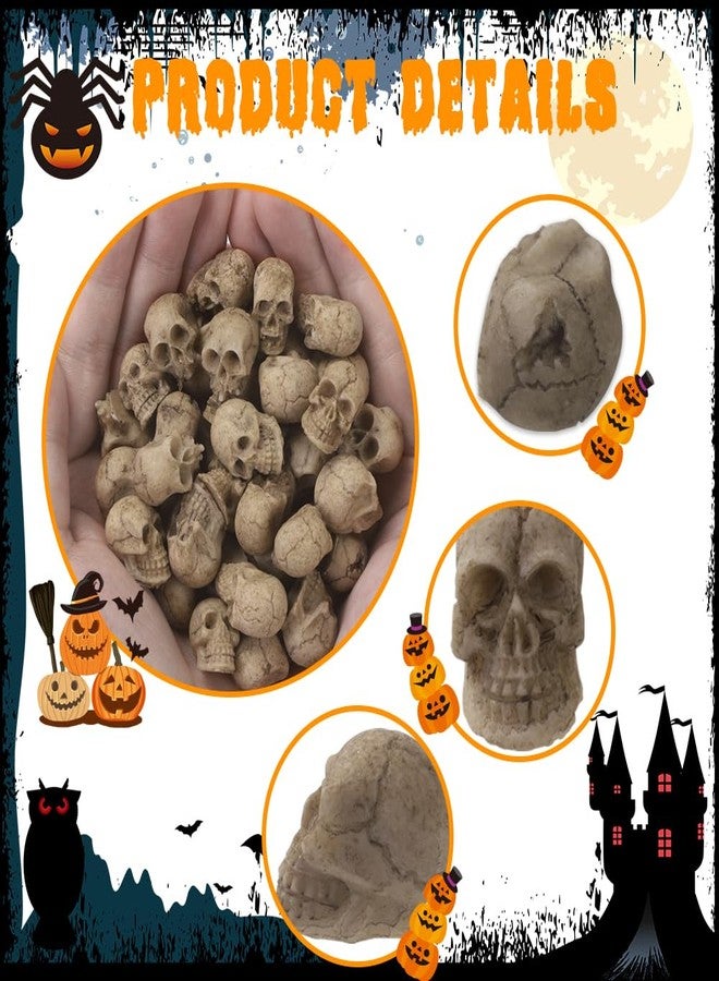 Vellibring 50pcs Halloween Mini Skull Decoration,Miniature Realistic Resin Skeleton Head Halloween Skull Heads Figurine for Vase Filler Trick Toy Party Table Decor - Image 3